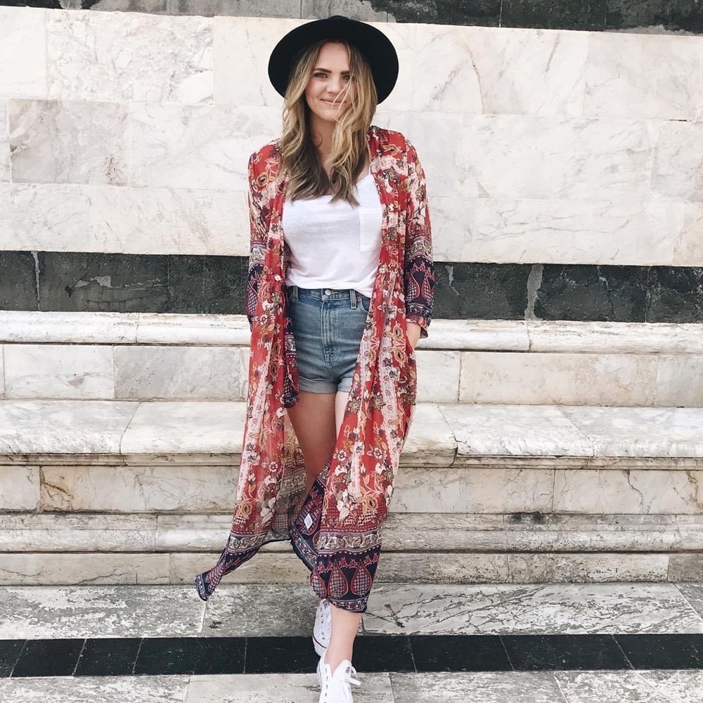 Maxi Red Patterned Kimono